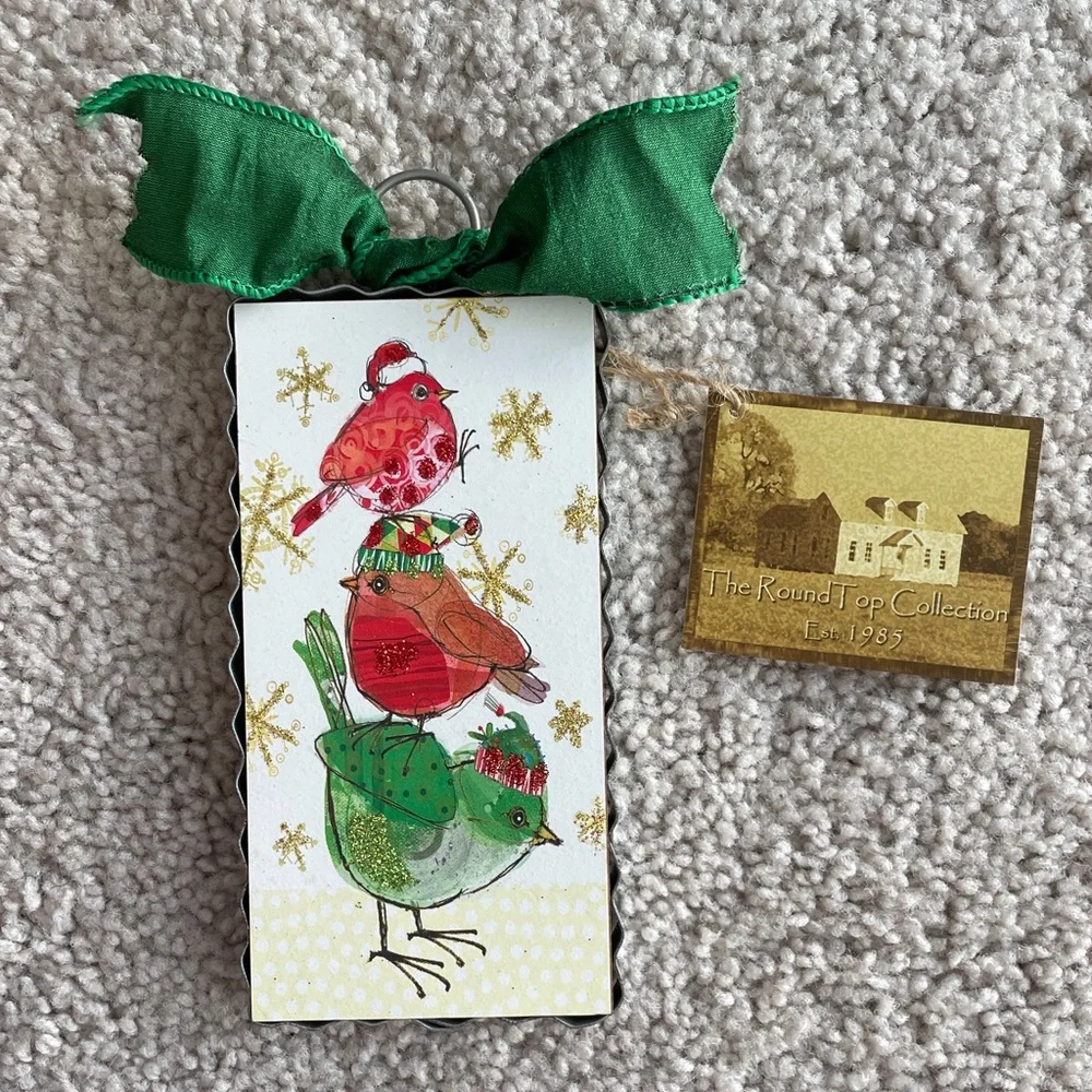 The Round Top Collection Glitter Holiday Birds Bow Mini Gallery Ornament